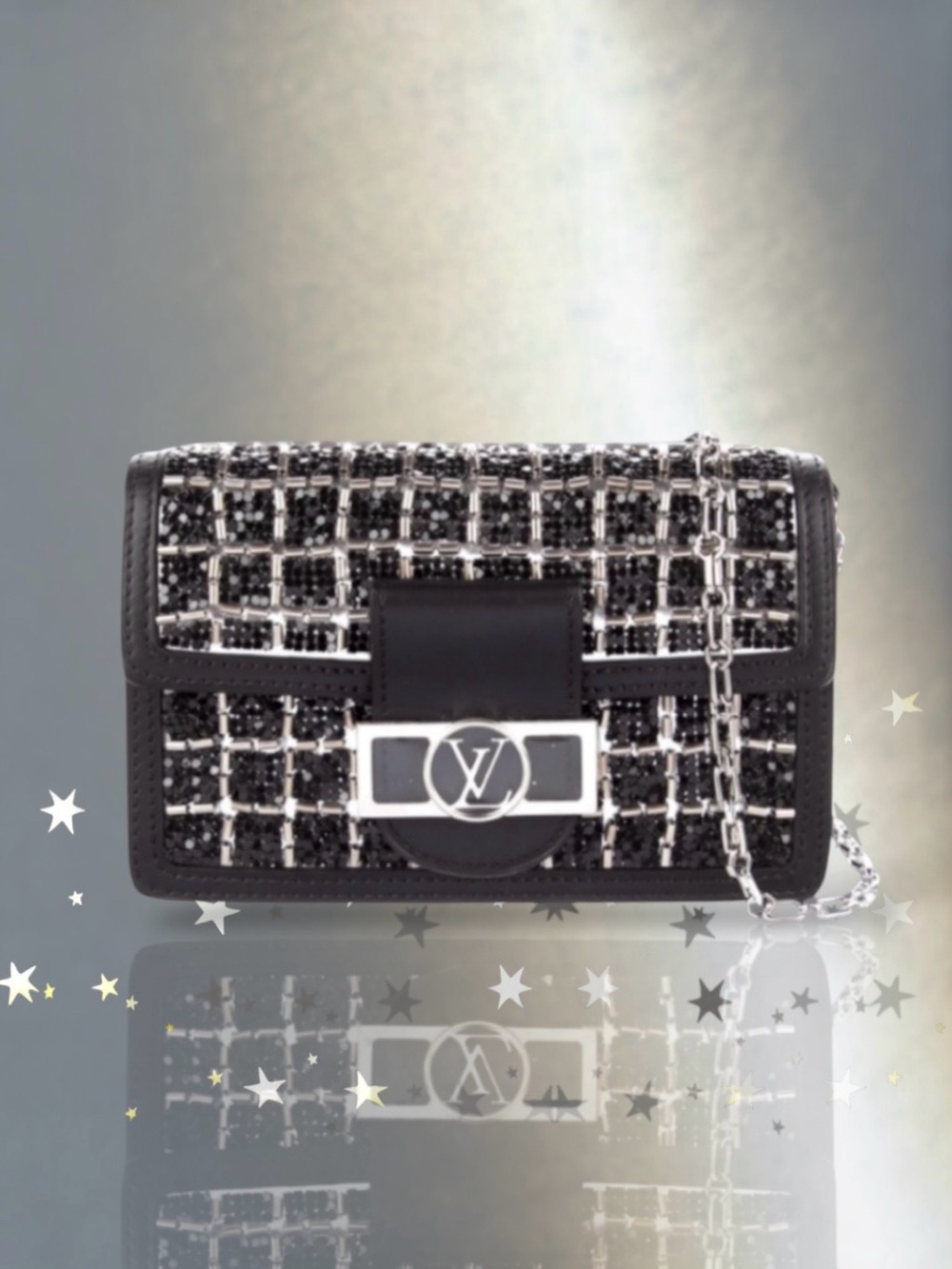 🆕🩷LOUIS VUITTON Dauphine Minaudière Black+Silver Beads Shoulder Clutch Mini Bag
